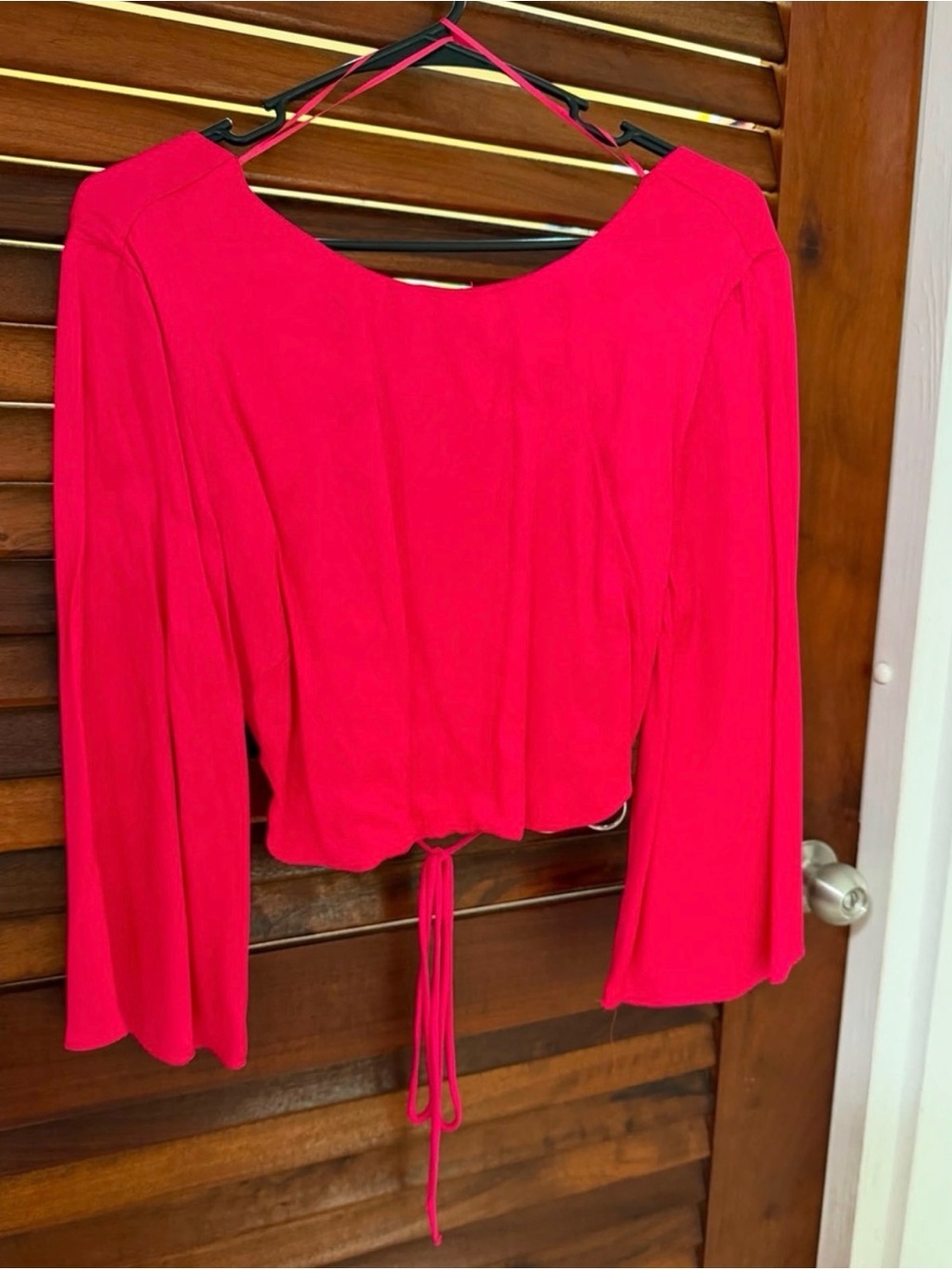 Zara Hot Pink Tie-Front Long Sleeve Crop Top